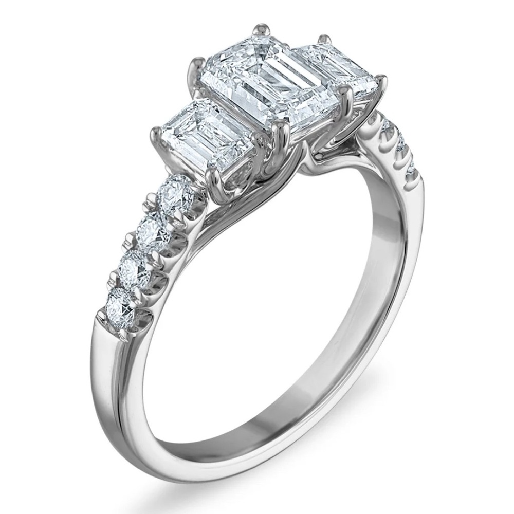 White Gold Lab-Grown Diamond Ring – Emerald Cut (1.5ct Total) – Size 7
